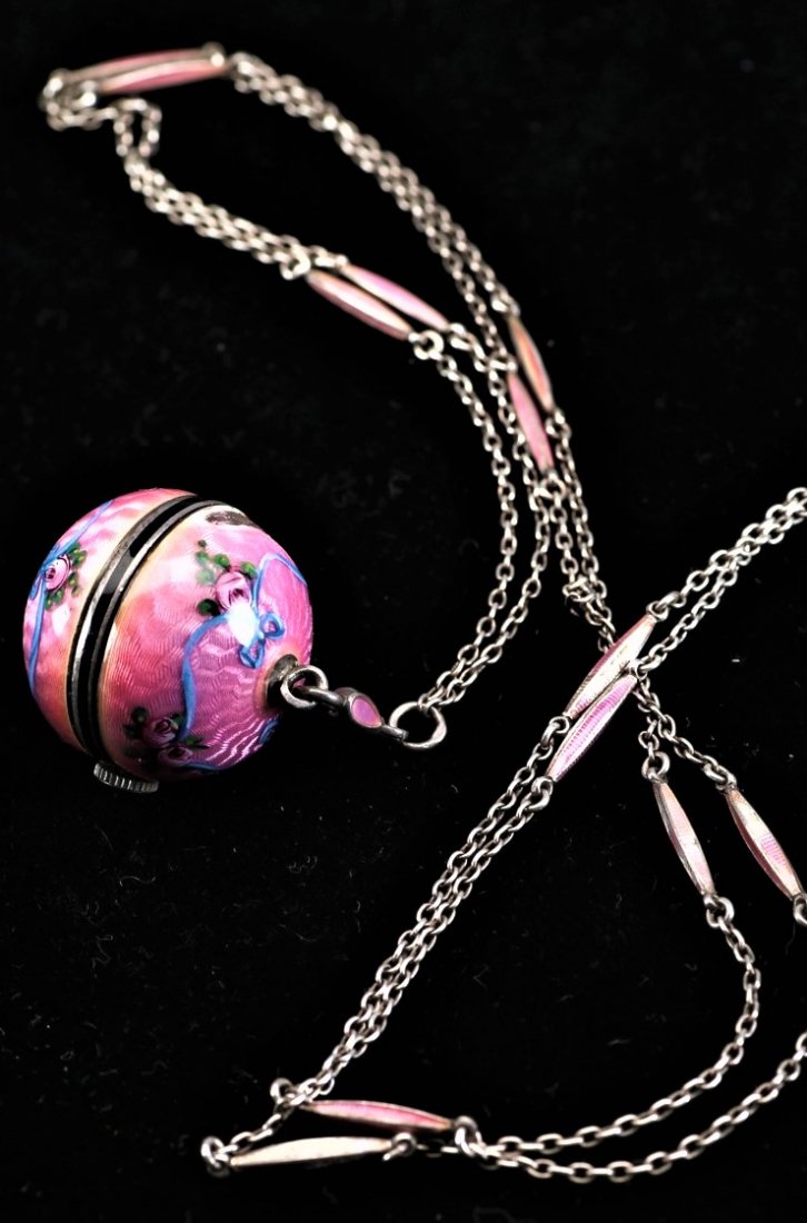 Antique Pink Guilloche Ball Watch & Matching Chain (1 of 3)