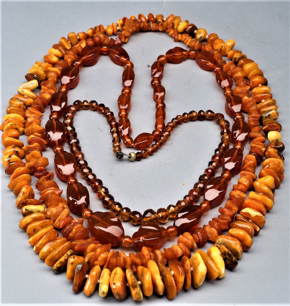 3 Natural Amber & 1 Crystal Necklaces (1 of 2)