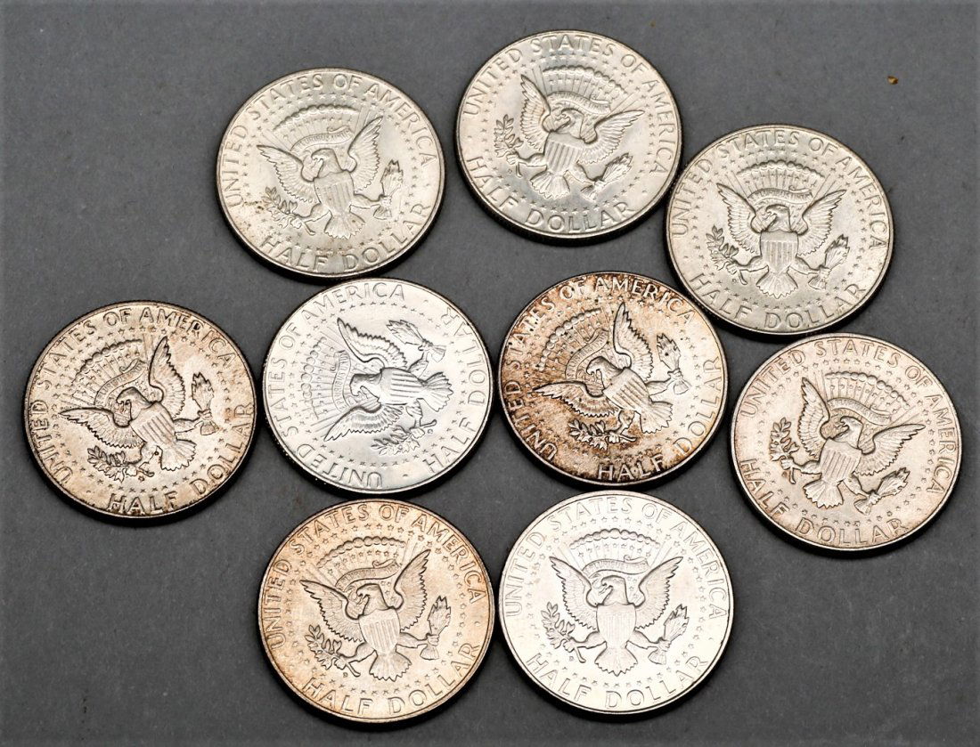 Lot of 9 1964 Kennedy Half Dollar 90% Silver Coins (1 of 2)