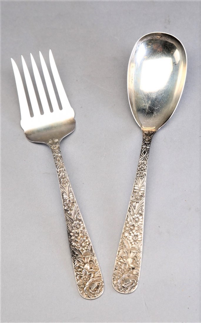 Circa 1920 Kirks & Sons Repousse Sterling Salad Set (1 of 2)