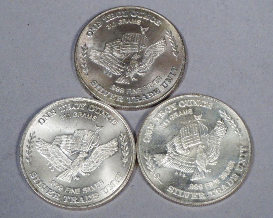 Lot of 3 .999 1 troy Oz US. Assay SIlver Round (1 of 2)