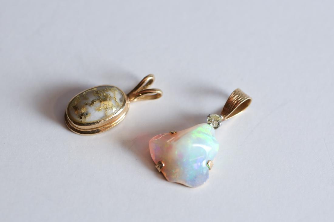 Pair 14K Gold Pendant, Opal, Gold Flecked Glass (1 of 4)