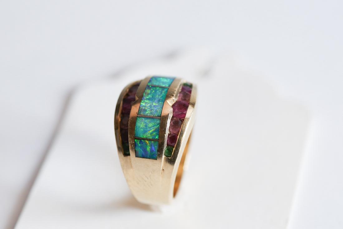 14K Yellow Gold, Opal, Ruby, Emerald Ring (1 of 5)