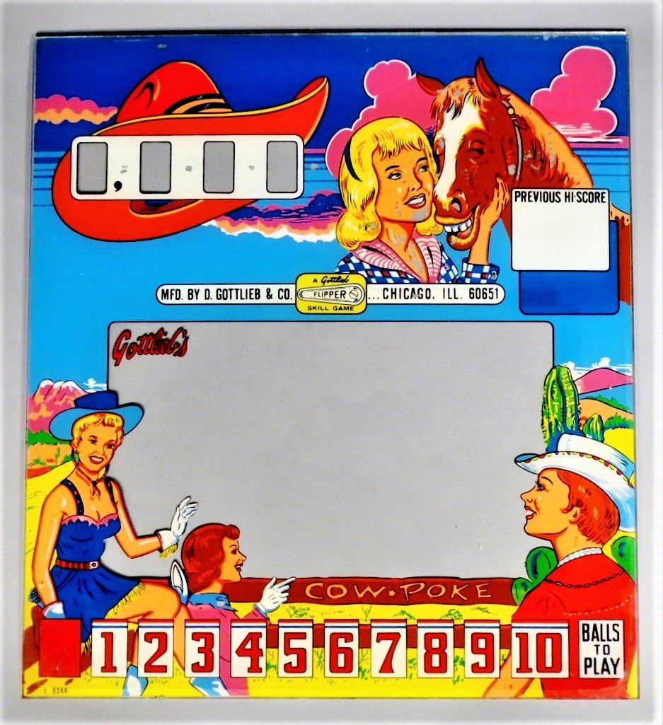 Vintage Cowpoke Cow Poke Gottlieb Pinball Back Glass OG (1 of 4)