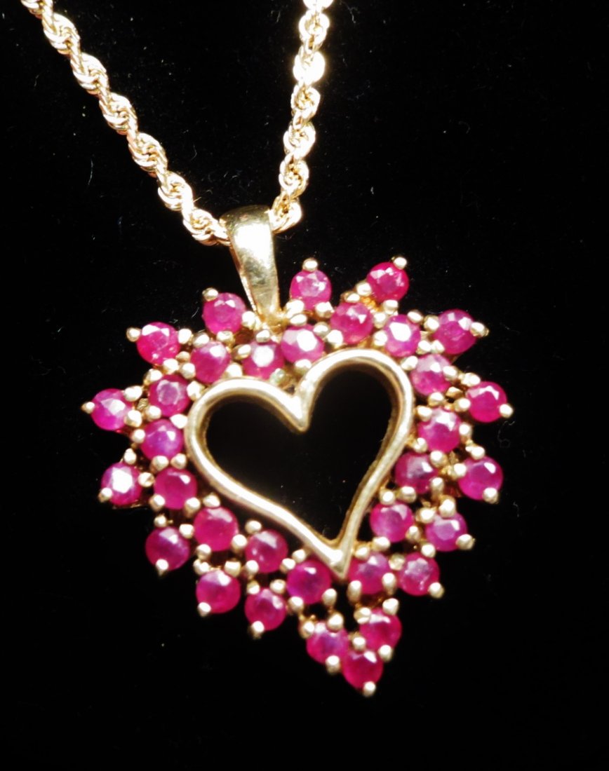 14K Gold & Ruby Necklace, 10K Gold Ruby & Diamond Ring (1 of 7)