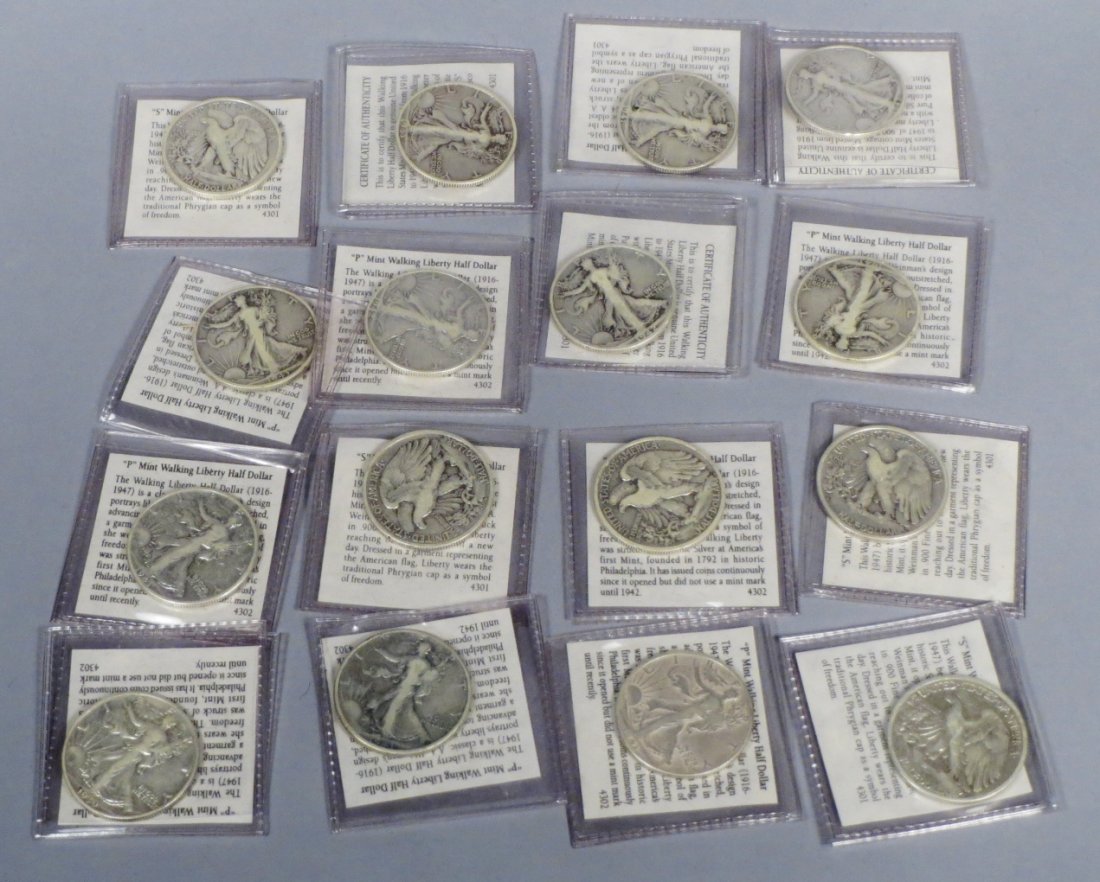 Lot of  16 Walking Liberty Half Dollar 1935-1943 (1 of 5)