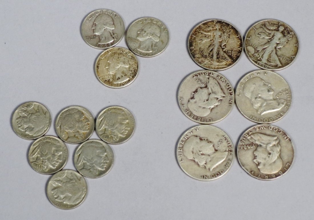Lot Of Silver Half Dollars & Quarters, Buffalo Nickles (1 of 2)