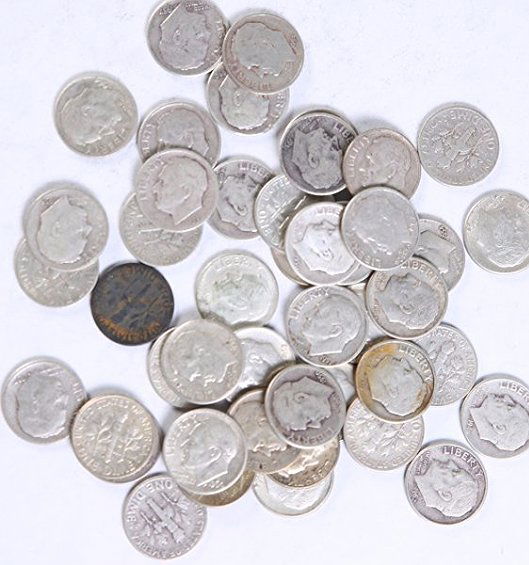 Lot of 44, mix date, Silver Roosevelt dimes (1 of 6)