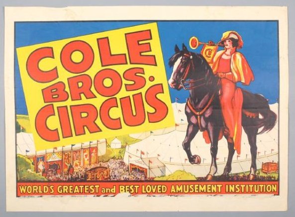 Vintage Cole Bros Circus Horse & Female Rider Poster (1 of 1)