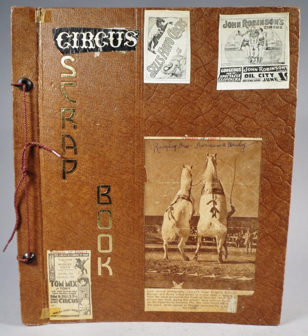 Menagerie! Ringling, Sells-Floto Scrapbook + 1894 +: Fantastic one of a kind scrapbook containing newspaper clippings from traveling circus including Ringling, Barnum, Cole, Sells-Floto, Clyde Beatty and many more. Each scrapbook has been put together w
