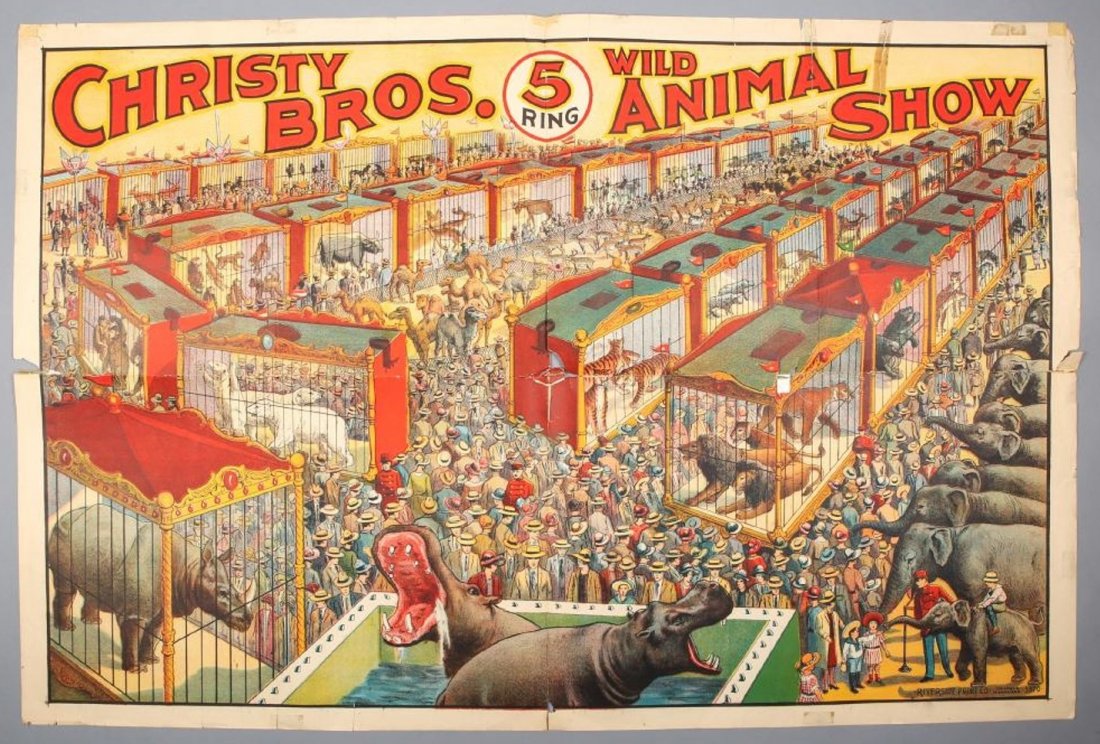 Vintage Christy Bros 5 Ring Wild Animal Show Poster (1 of 2)