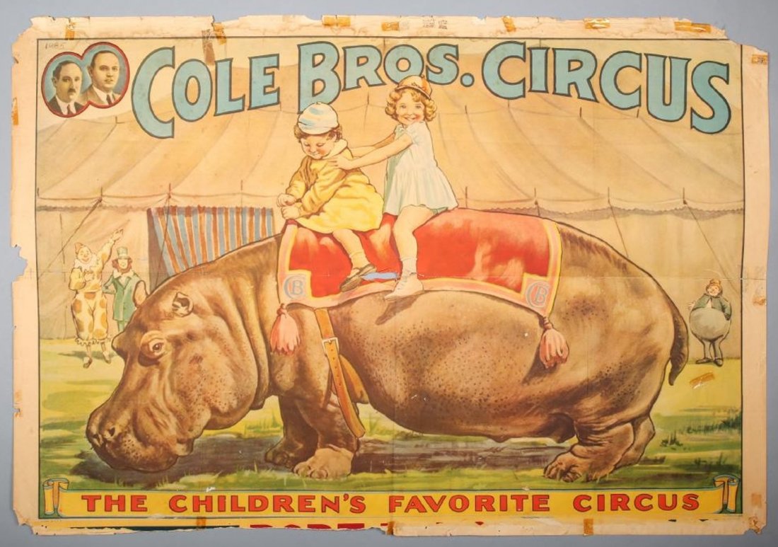 c1935 Cole Bros Circus w/ Hippo Poster (1 of 2)