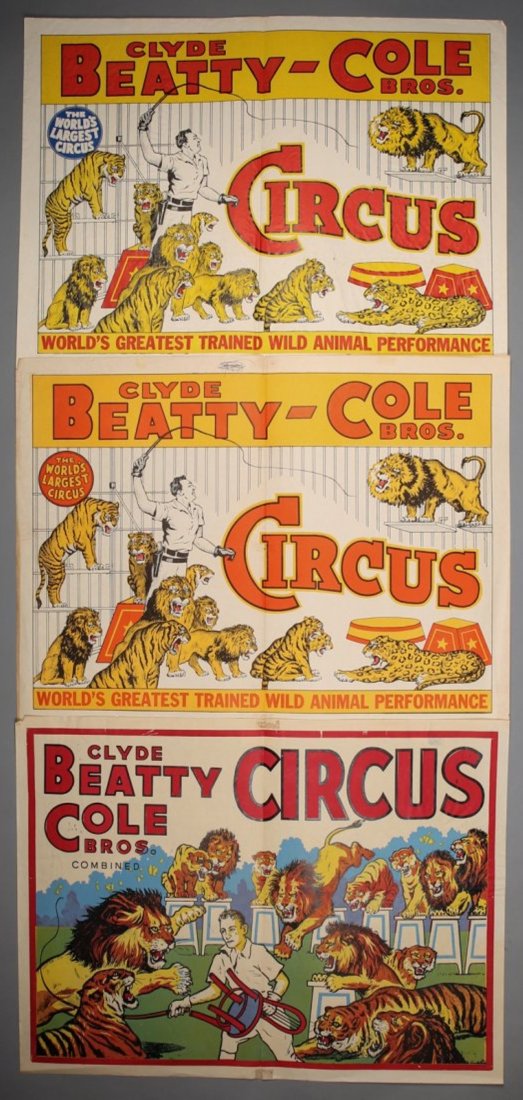 3 Vintage Clyde Beatty - Cole Circus Posters (1 of 1)