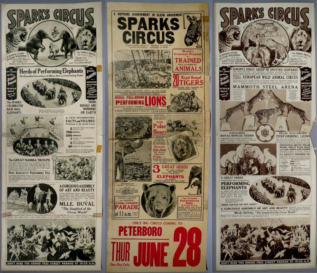Lot Of 3 Sparks Circus Broadside 1920's (1 of 2)