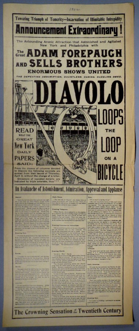 Vintage 1902 Sells Bros. Circus  Broadside (1 of 2)