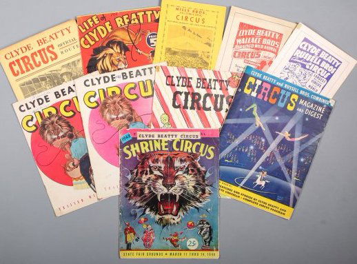 Lot of 10 Clyde Beatty Circus Programs, Route Book 1940 (1 of 2)