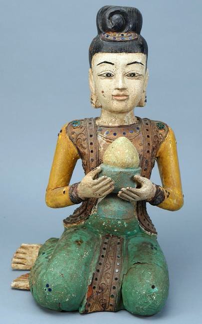 Asian Carved Wood Statue Jeweled Polychrome (1 of 6)
