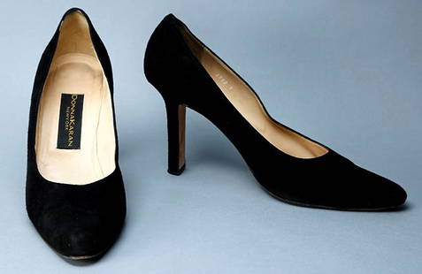 Black Donna Karan Heels: Personal items belonging to Ms. Collins include a pair of black suede Donna Karan heels in a size 9. In good overall condition.