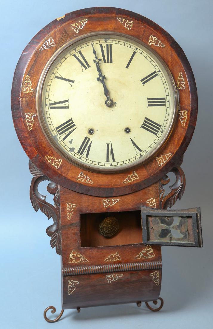 c1890 New Haven Wall Clock, MOP Inlay (1 of 4)