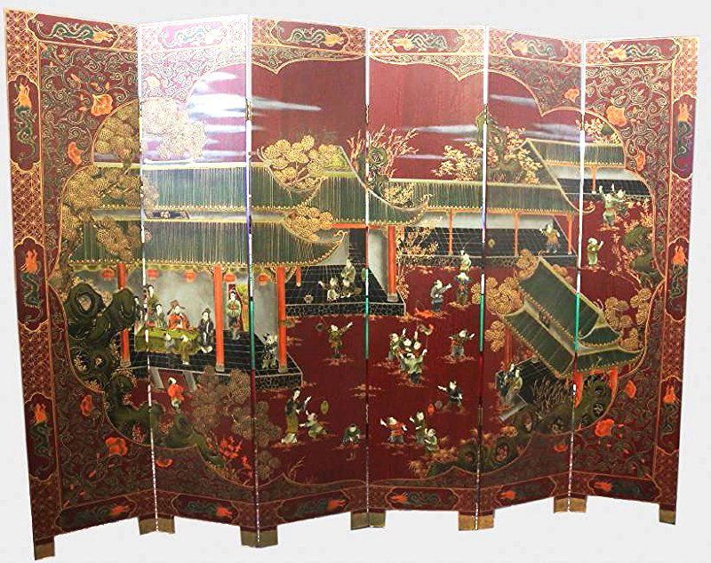 Vintage 6 Panel Asian Folding Screen Hand Painted (1 of 11)