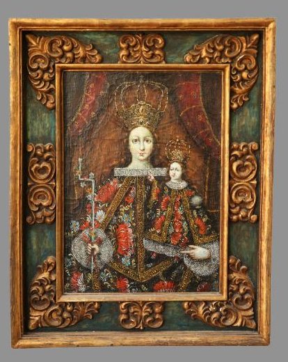 Spanish Colonial Style Madonna And Child, Oil on Canvas (1 of 5)
