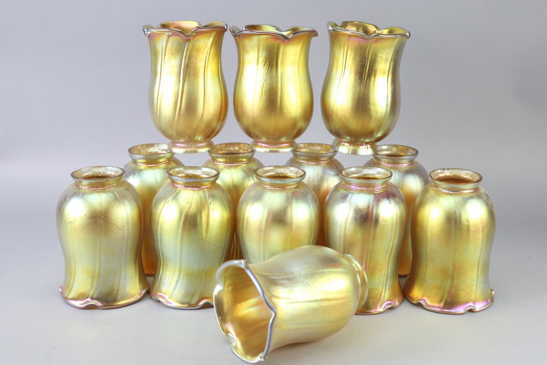 Lundberg Studio Art Glass Shades Set of 12 Signed RLF 9 (1 of 4)