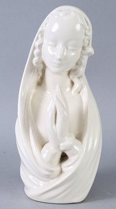M. Goebel Hand Signed Praying Madonna, Rare Mark: Rare hand signed praying Madonna. This glossy white Madonna stands approx 10 1/4" tall and is hand signed M. Goebel on the base