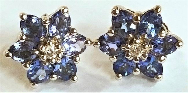 14k Gold, Tanzanite & Diamond Earrings (1 of 2)