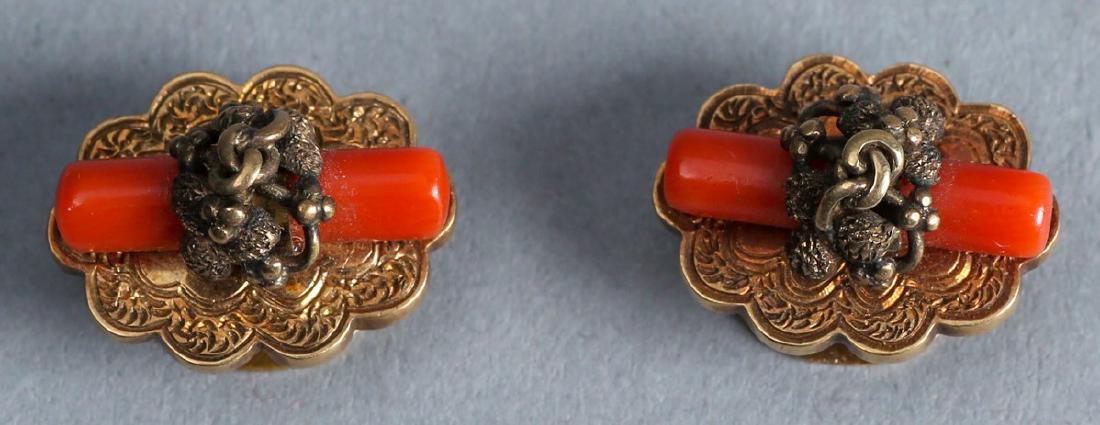 Edwardian 14K Gold and Coral Cufflinks (1 of 3)