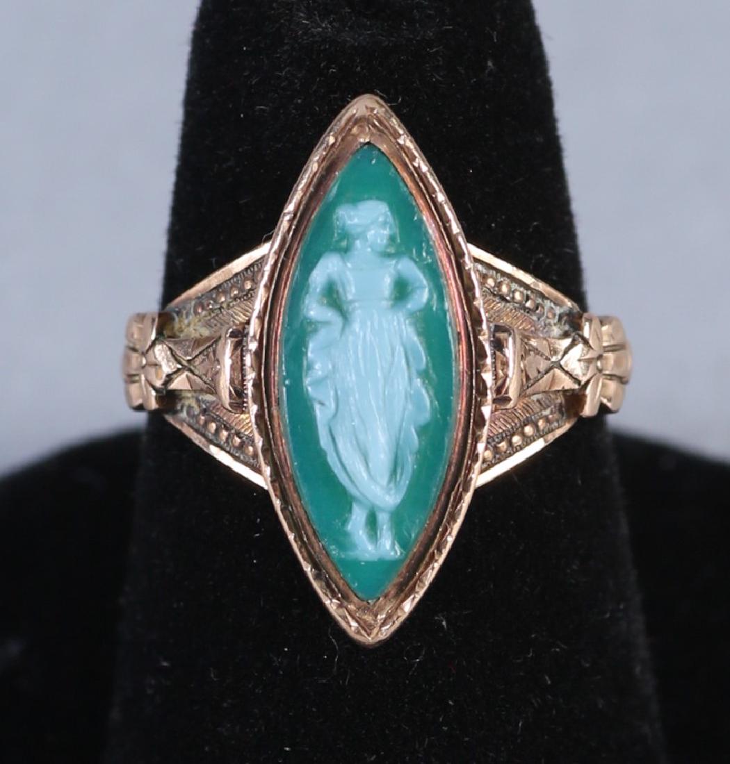 Antique 14K Green Cameo Ring Victorian (1 of 3)