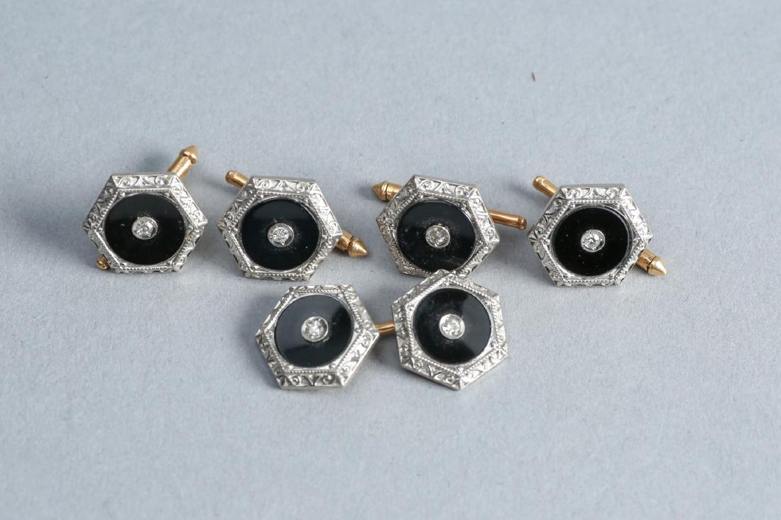 Art Deco 14k Gold & Diamond Buttons & Cuff links (1 of 3)