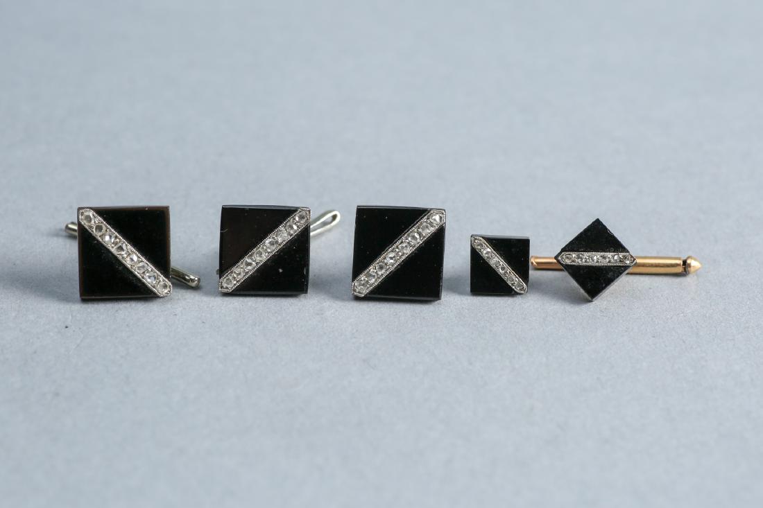 Art Deco Diamond, Onyx, 14K Gold Cufflinks, Tie Tack (1 of 3)