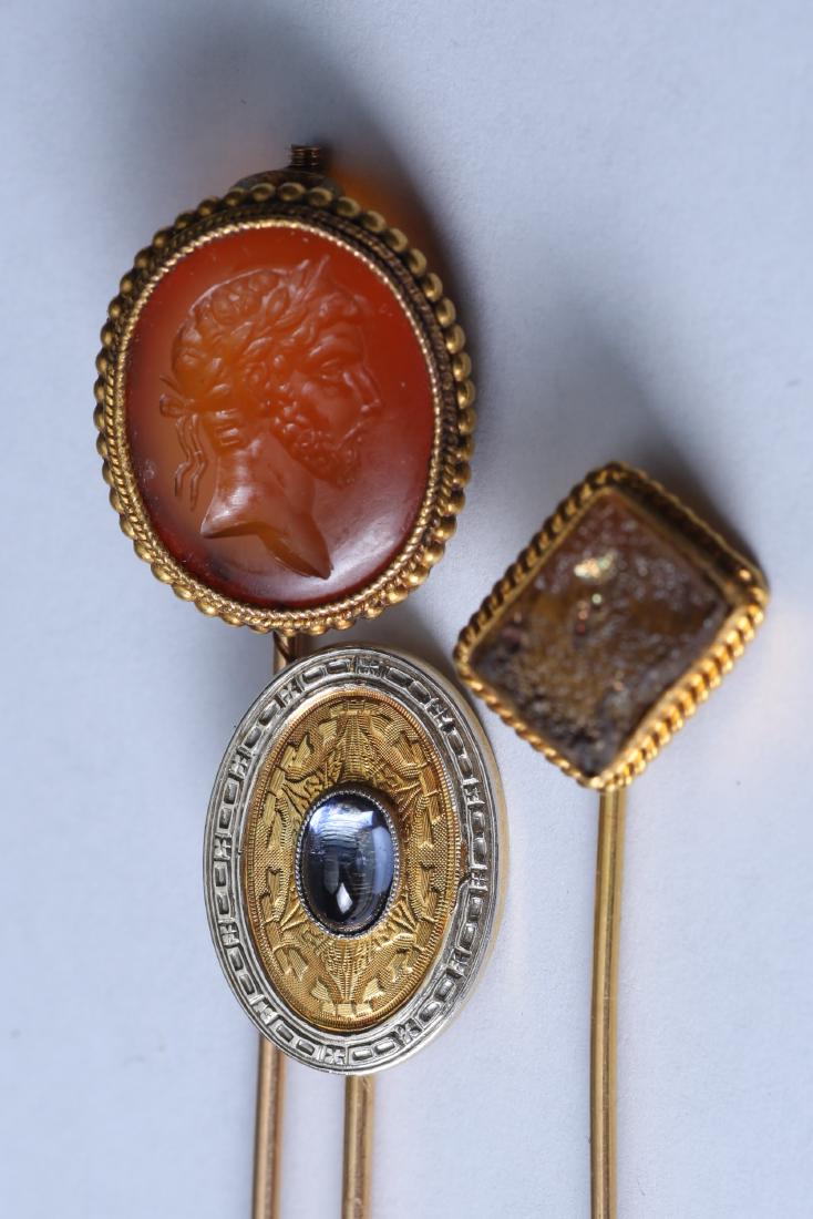 3 Piece Lot 14K & 18 k Gold Gemstone Stick Pins (1 of 4)