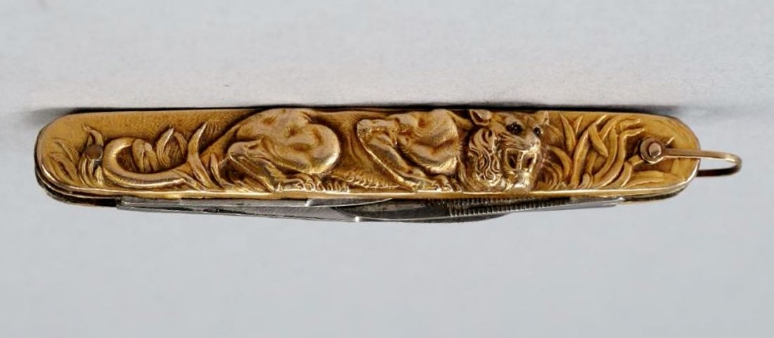 Vintage 14K Krusius Bros Tiger Pocket Knife, Ruby (1 of 4)