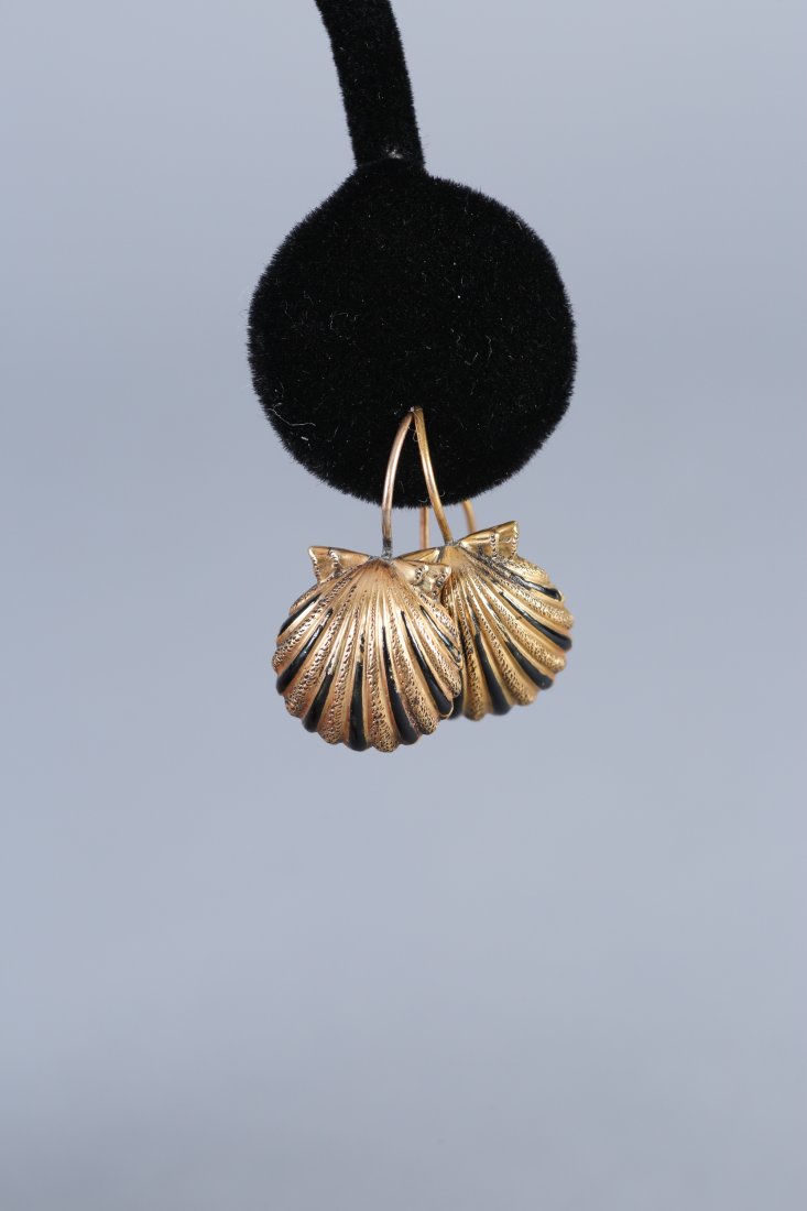 Victorian 14K Yellow Gold, Enamel Shell Earrings (1 of 2)