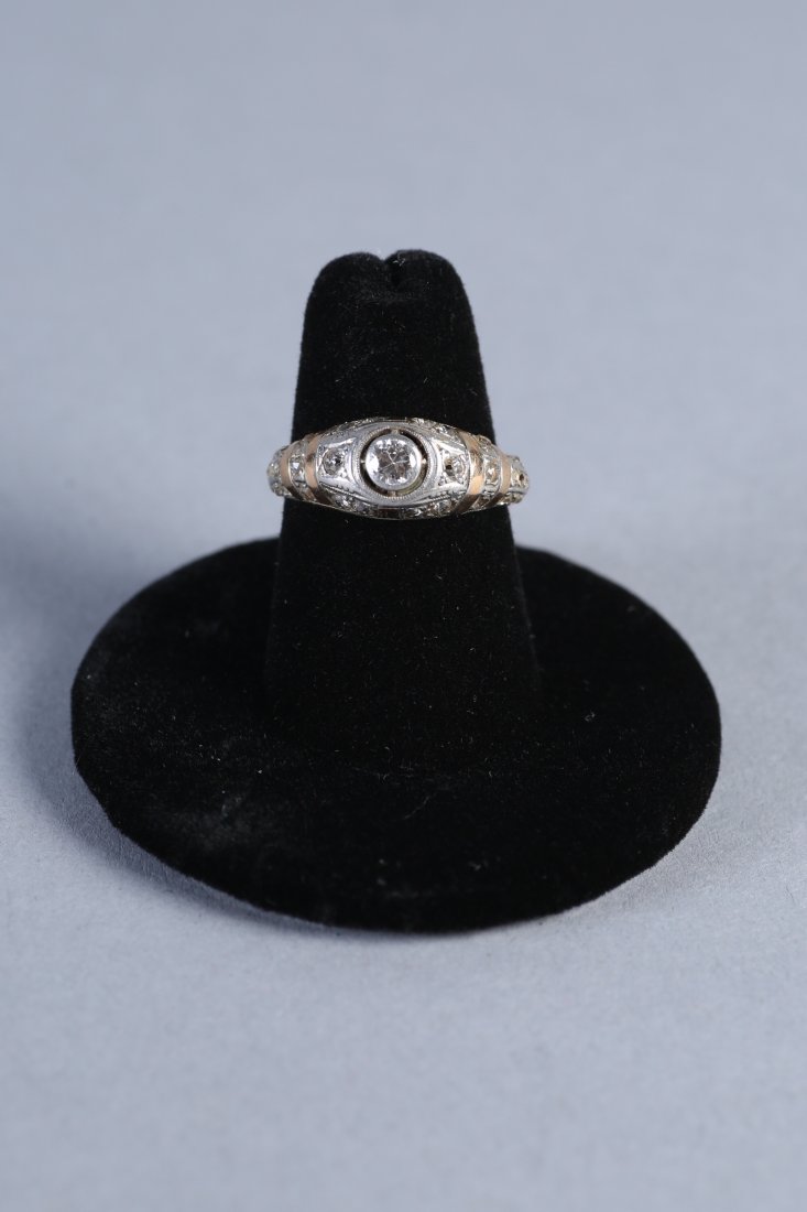 Art Deco 14K Yellow & White Gold, Diamond Ring (1 of 4)