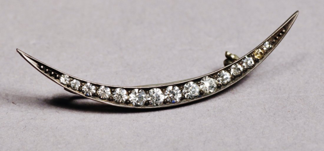 Victorian Crescent Moon Crystal Brooch (1 of 2)
