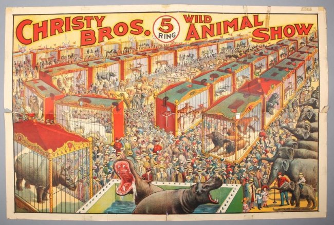 Vintage Christy Bros 5 Ring Wild Animal Show Poster (1 of 2)