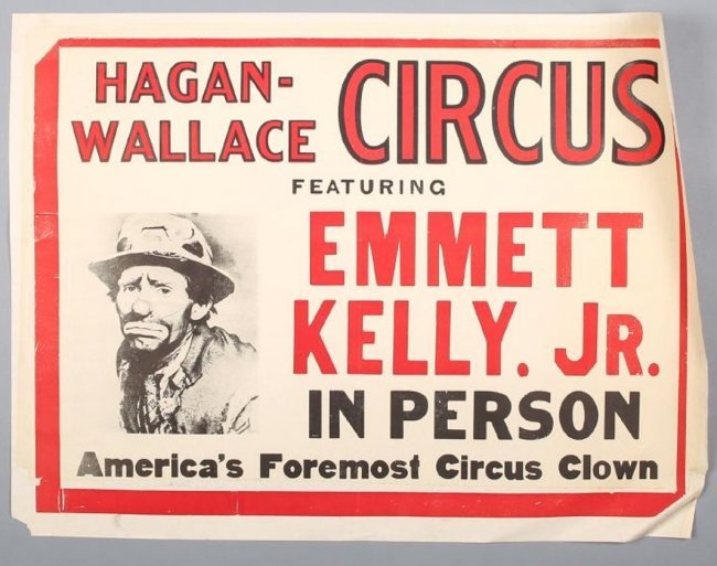 Vintage Hagan-Wallace, Emmett Kelly Jr, Circus Poster (1 of 1)