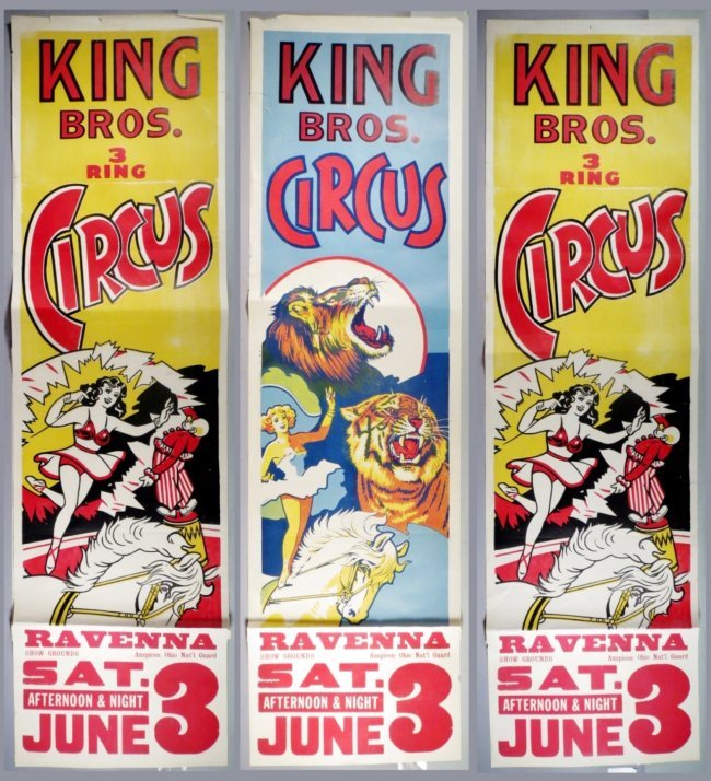 3 Vintage King Bros. Circus Banner Ads (1 of 1)