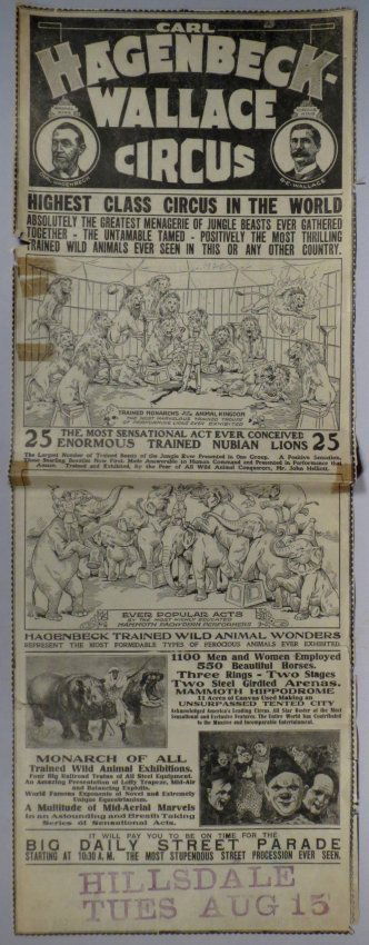 Vintage 1922 Hagenbeck Wallace Circus Broadside (1 of 2)