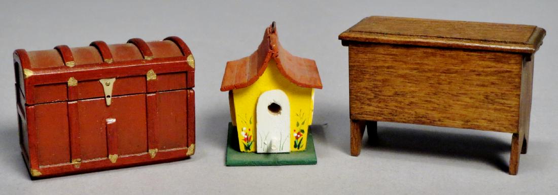 Dollhouse Miniature Furniture by Taylor Signed: Lot includes 2 pieces by Hank and Eleanor Taylor from the 1980s and 90s, each piece is signed and dated.