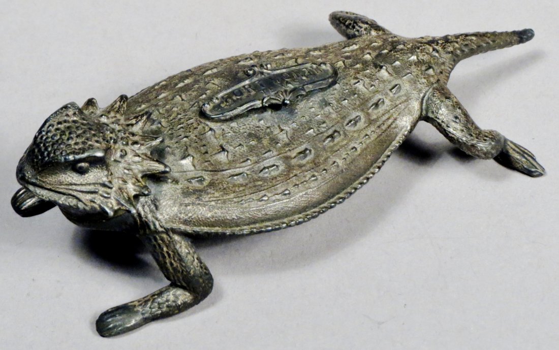Antique Jennings Brothers Souvenir Horny Toad: Cool antique Jennings Brothers cast metal souvenir for Fort Worth Texas. Marked on the bottom JB 1834.
