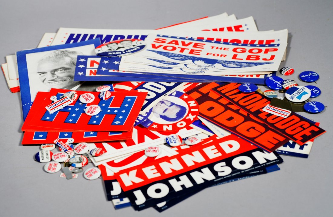 Kennedy/ Nixon Stickers and Pins Political Lot, Ike, (1 of 5)