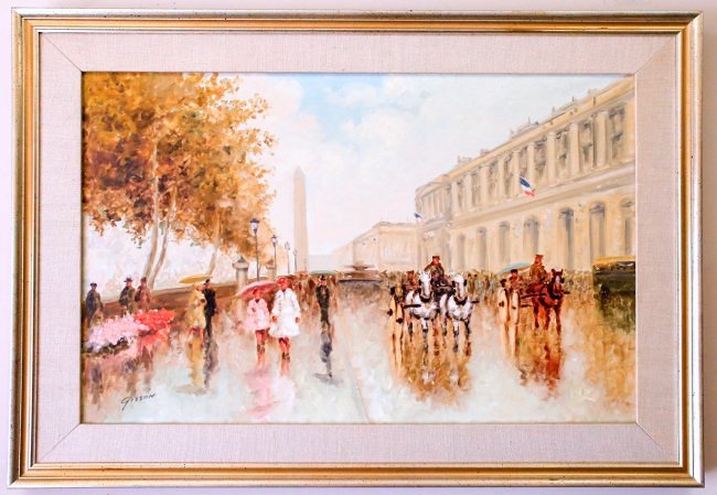 Andre Gisson, Oil On Canvas Painting, Paris Street Scen (1 of 2)