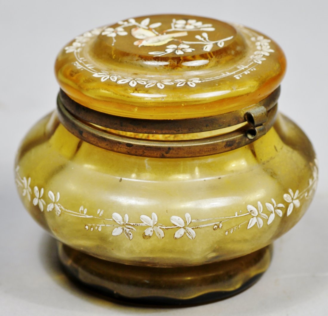 Antique Moser Amber Glass, Enamel Powder Jar (1 of 5)