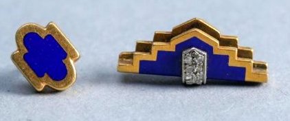 Art Deco 18k Gold, Diamond, Enamel Tie Tack & Accessory (1 of 4)