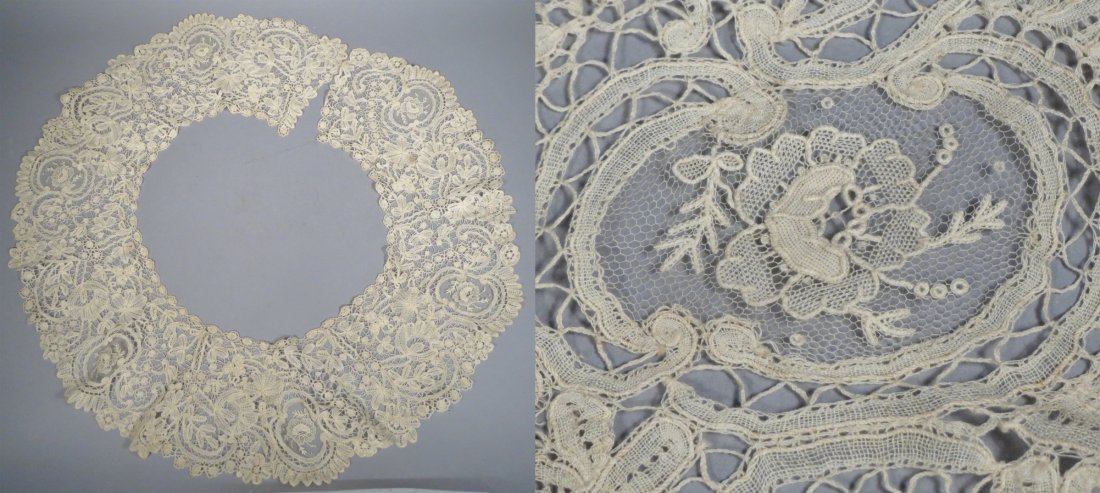 Brussels lace bobbin lace and point de Gaz needle lace: Nice example of mixed Brussels lace—bobbin lace and point de Gaz needle lace. Handmade. While it has age, The condition appears to be good