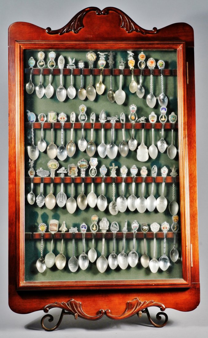 Great 58 Souvenir Spoon Collection in Wood display case