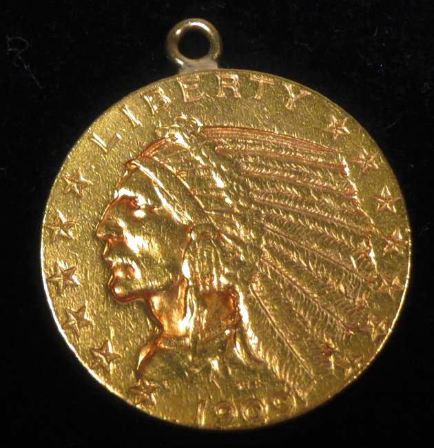 1909 D Five 5 Dollar Indian Head Gold Coin, Pendant (1 of 2)